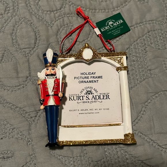 Kurt S. Adler White, Gold Glitter Nutcracker Picture Frame Ornament - Picture 1 of 5